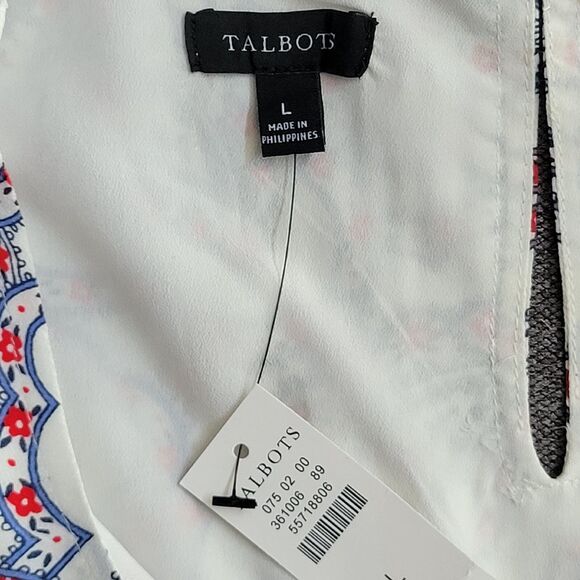 Talbots L Red White Blue Paisley Print Ruffle Long Sleeve Blouse 1533 - Picture 4 of 10